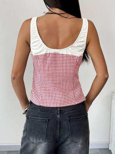 Perfee Contrast Plaid Square Neck Tank - Trendsi - Flyclothing LLC