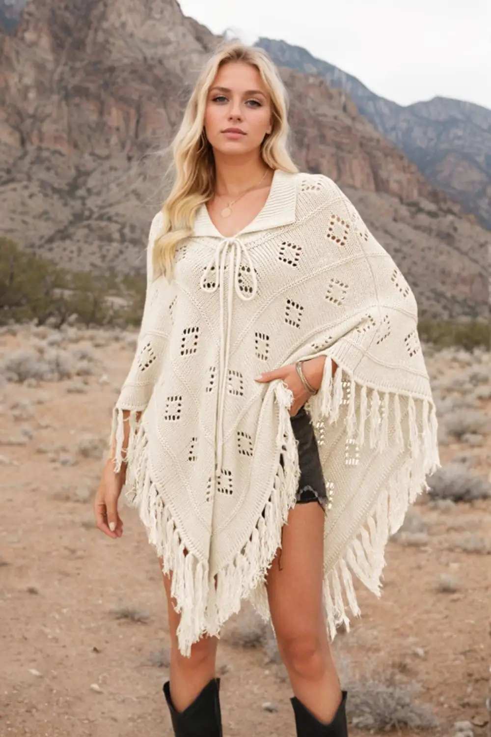 Tassel Hem Knit Cover Up - Trendsi - Flyclothing LLC