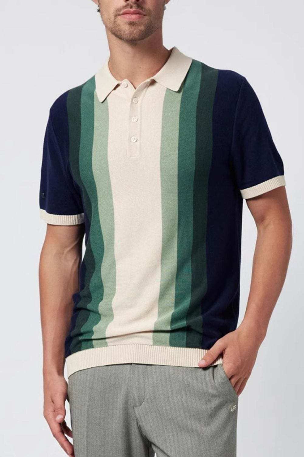 Men's Plus Size Contrast Striped Short Sleeve Polo - Trendsi - Flyclothing LLC