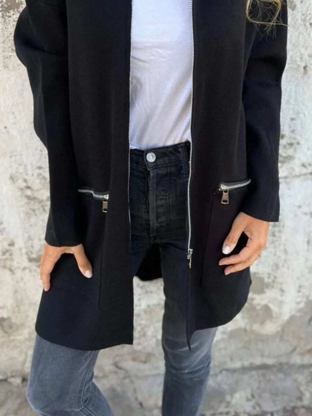 Full Size Zip Up Long Sleeve Hooded Outerwear Plus Size - Trendsi - Flyclothing LLC