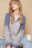 POL Waffle Knit Floral Notched Long Sleeve Top - Trendsi - Flyclothing LLC