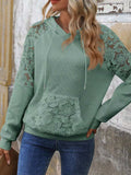 Lace Detail Drawstring Long Sleeve Hoodie - Trendsi - Flyclothing LLC
