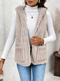 Fuzzy Hooded Vest with Pockets - Trendsi - Flyclothing LLC