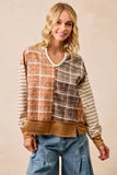 BiBi Plaid And Stripe Mix And Match Top With Open Seam - Trendsi - Flyclothing LLC