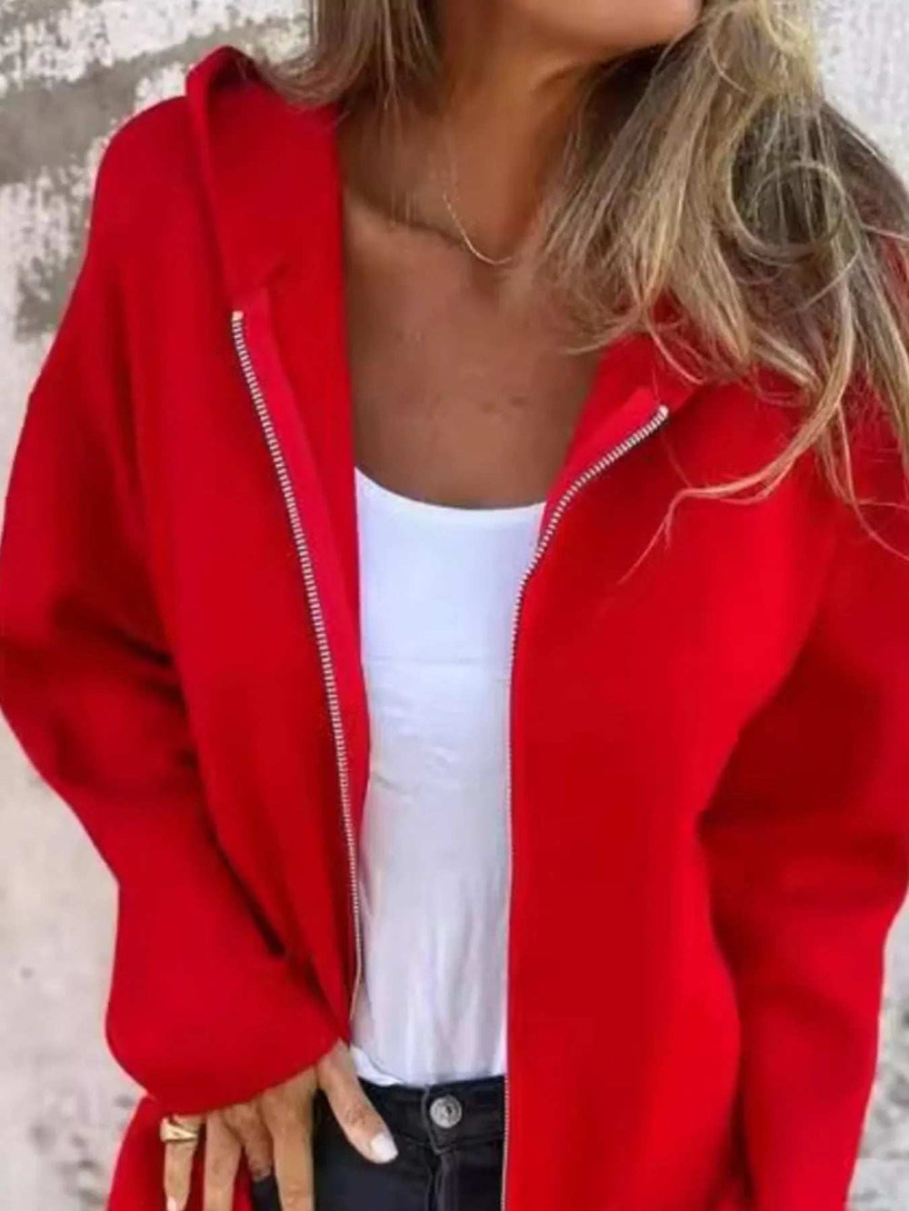 Full Size Zip Up Long Sleeve Hooded Outerwear Plus Size - Trendsi - Flyclothing LLC