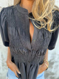 Full Size Smocked Puff Sleeve Blouse Plus Size - Trendsi - Flyclothing LLC