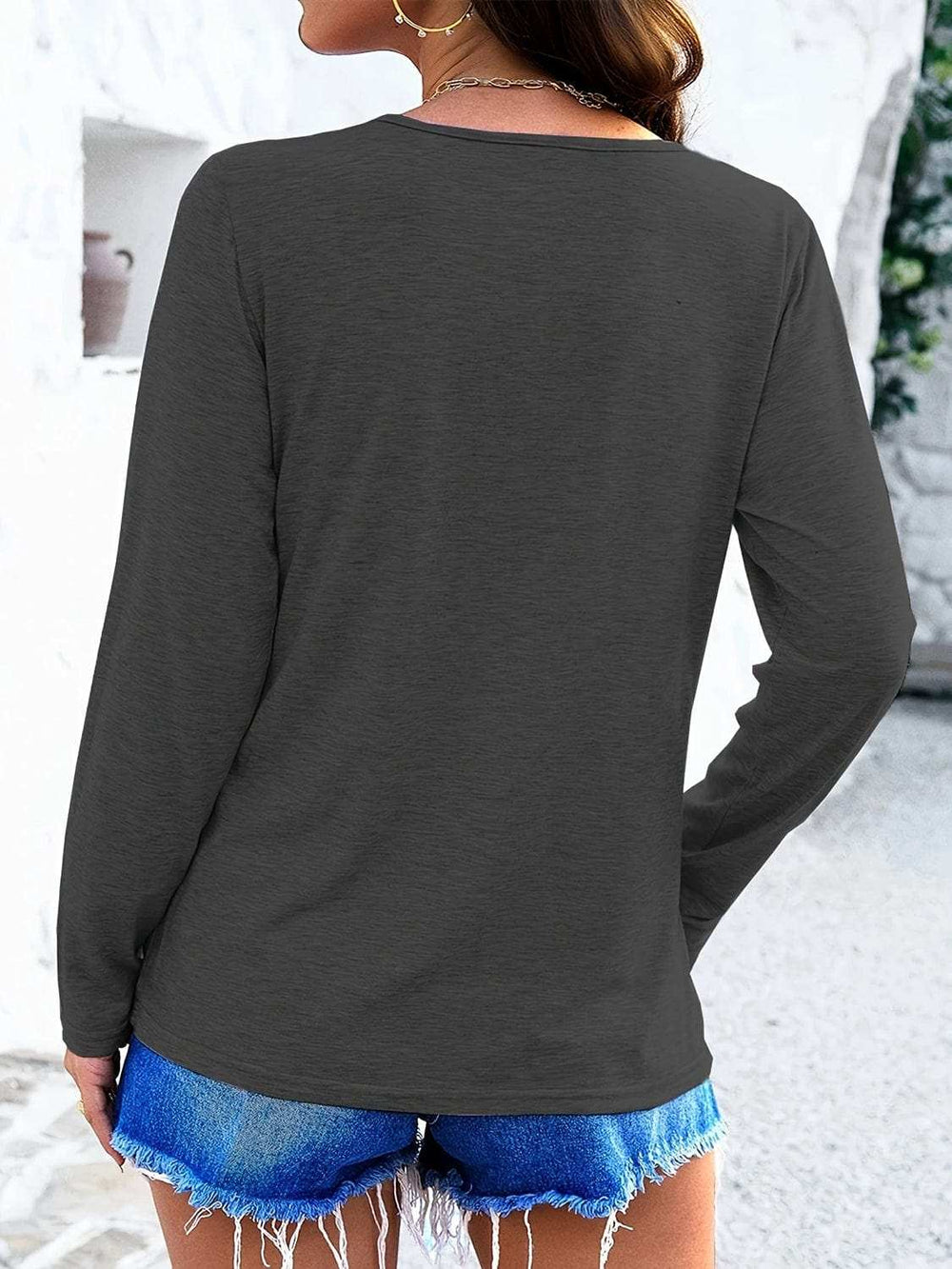 Crisscross V-Neck Long Sleeve T-Shirt - Trendsi - Flyclothing LLC