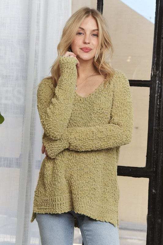 ADORA High-Low Side Slit V-Neck Sweater - Trendsi - Flyclothing LLC