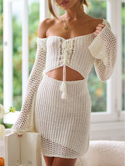 Cutout Lace-Up Long Sleeve Cover Up