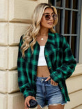 Plaid Collared Neck Long Sleeve Shirt - Trendsi - Flyclothing LLC