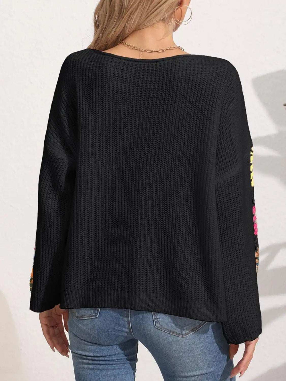 Crochet Flower Long Sleeve Sweater - Trendsi - Flyclothing LLC