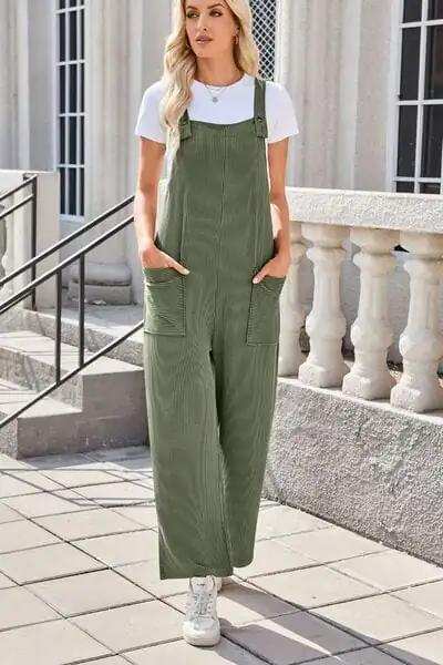 Lovelet Square Neck Wide Strap Overalls with Pockets - Trendsi - Flyclothing LLC