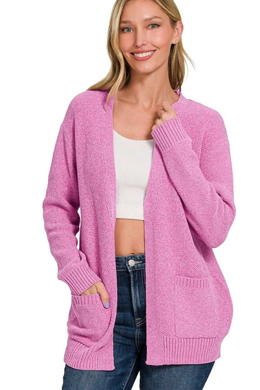 Zenana Melange Open Front Sweater Cardigan - Trendsi - Flyclothing LLC
