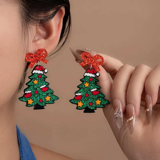 Christmas Tree Bow Dangle Earrings - Trendsi - Flyclothing LLC