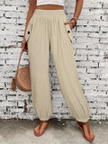 Smocked Textured Casual Pants - Trendsi - Flyclothing LLC