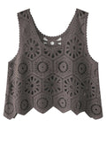 Openwork Round Neck Knit Vest - Trendsi - Flyclothing LLC