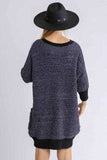 Umgee Full Size Ribbed Hem Round Neck 3/4 Sleeve Sweater Dress with Pockets Plus Size - Trendsi - Flyclothing LLC