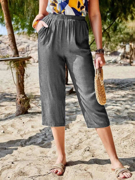 Pocketed Elastic Waist Capris - Trendsi - Flyclothing LLC