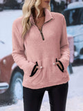 Half Zip Long Sleeve Furry Sweatshirt - Trendsi - Flyclothing LLC
