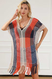 Tassel Color Block V-Neck Cover Up - Trendsi - Flyclothing LLC