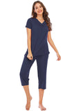 V-Neck Short Sleeve Top and Pants Lounge Set - Trendsi - Flyclothing LLC