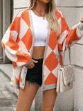 Checkered Dropped Shoulder Long Sleeve Cardigan - Trendsi - Flyclothing LLC
