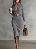Full Size Ribbed Knit Turtleneck Sweater Dress Plus Size - Trendsi - Flyclothing LLC