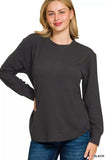 Zenana Full Size Raised Rib Round Neck Long Sleeve Top Plus Size - Trendsi - Flyclothing LLC