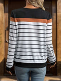 Striped Round Neck Long Sleeve Sweatshirt - Trendsi - Flyclothing LLC