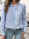 Lace Detail Ruffled Round Neck Long Sleeve Shirt - Trendsi - Flyclothing LLC