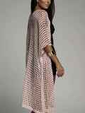 Openwork Open Front Three-Quarter Sleeve Cover Up - Trendsi - Flyclothing LLC