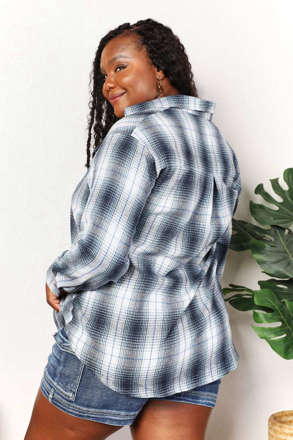 Mandy Plaid Dropped Shoulder Shirt - Trendsi - Flyclothing LLC