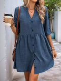 Perfee Button Down Notched Half Sleeve Mini Shirt Dress - Trendsi - Flyclothing LLC