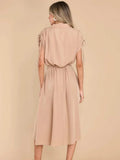Drawstring Collared Neck Short Sleeve Midi Dress - Trendsi - Flyclothing LLC