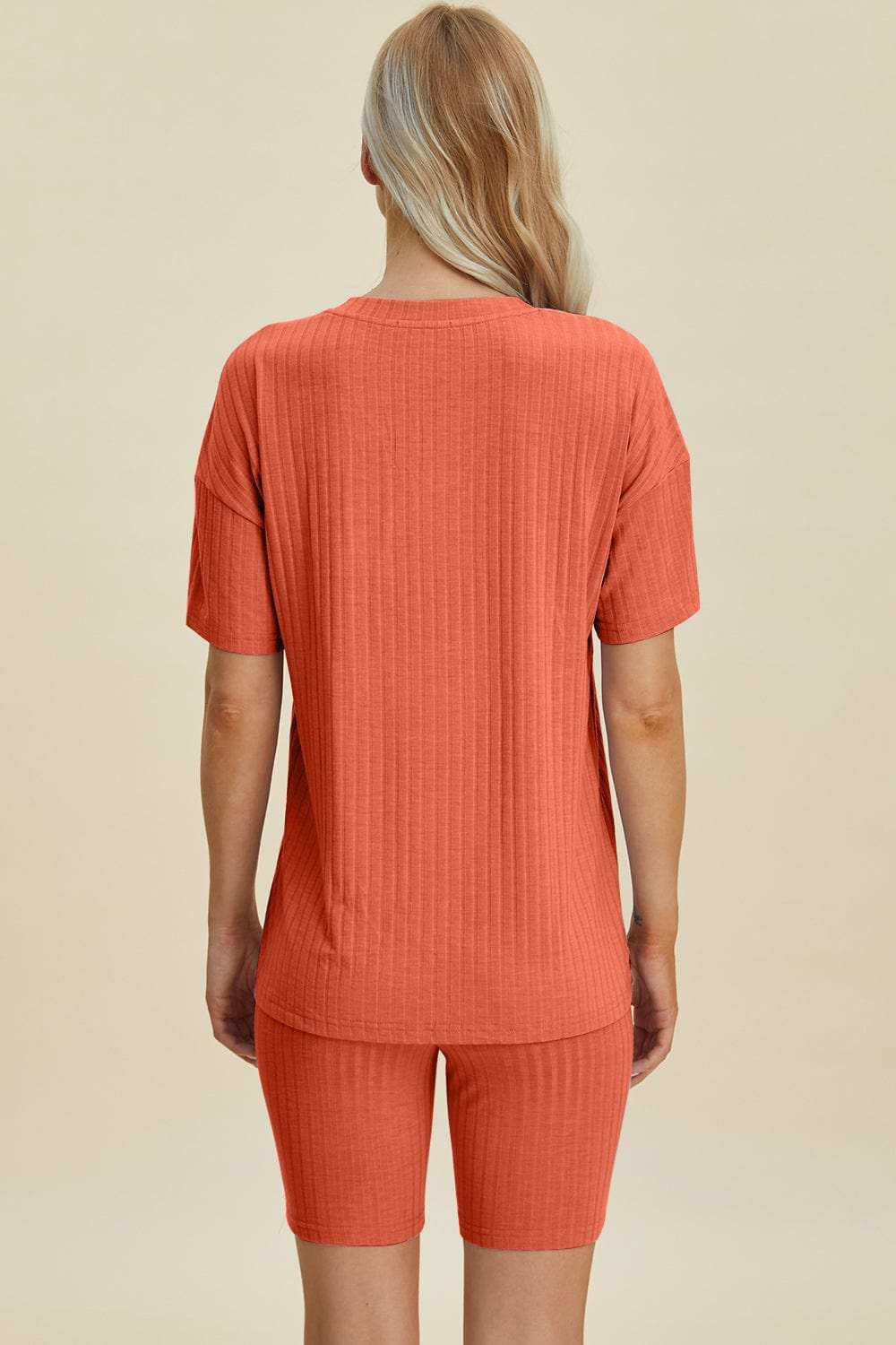 Basic Bae Full Size Ribbed V-Neck Short Sleeve Top and Shorts Set - Trendsi - Flyclothing LLC