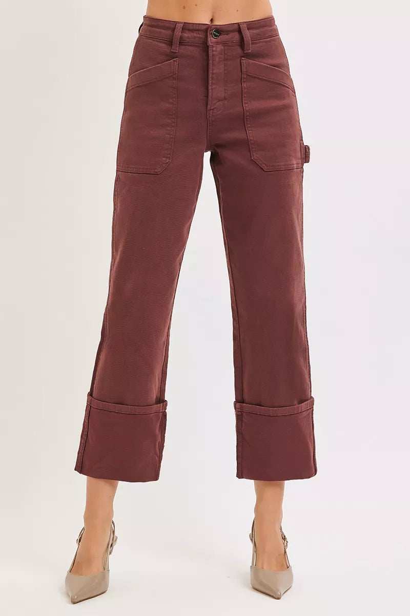 RISEN Full Size High Rise Wide Straight Cuffed Patch Jeans Plus Size - Trendsi - Flyclothing LLC