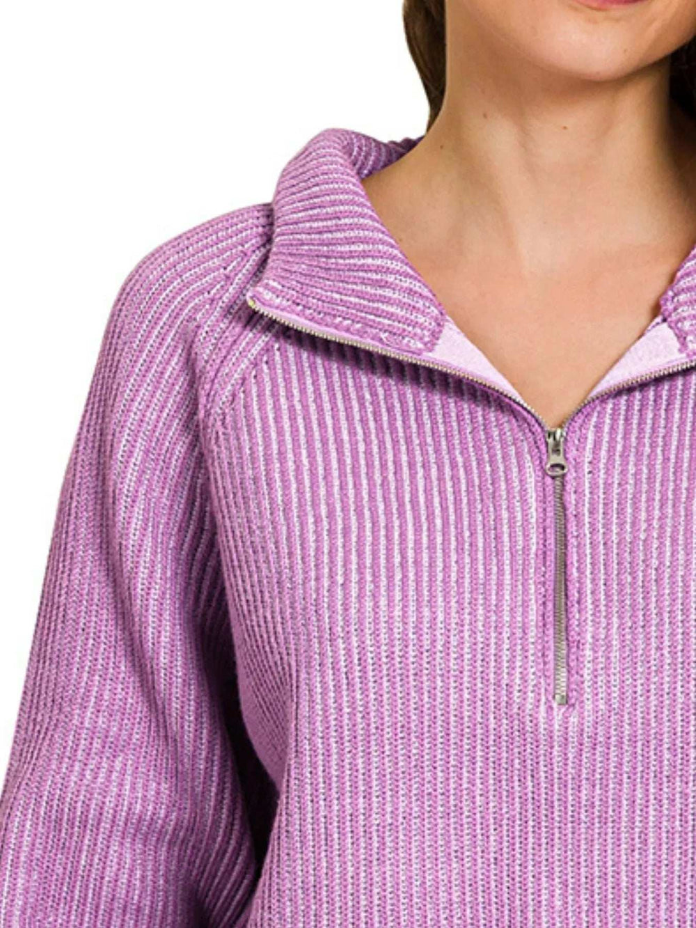Zenana Ribbed Two Tone Half Zip Sweater - Trendsi - Flyclothing LLC