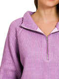 Zenana Ribbed Two Tone Half Zip Sweater - Trendsi - Flyclothing LLC