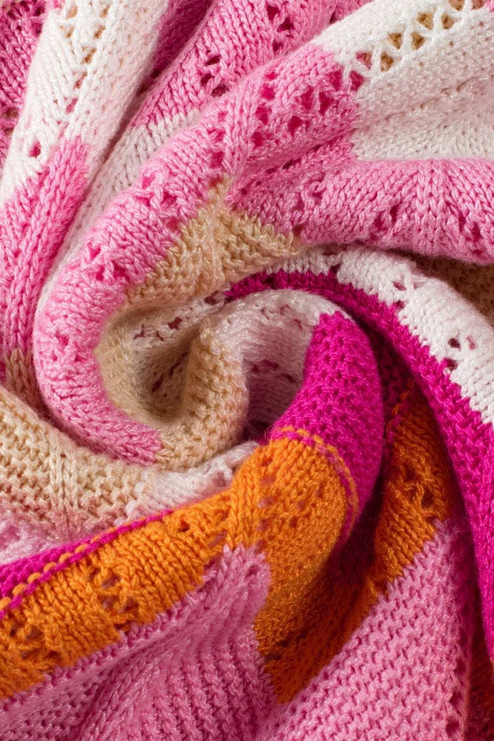 Stripe Chevron Openwork Round Neck Short Sleeve Knit Top - Trendsi - Flyclothing LLC