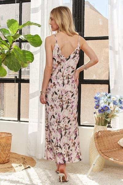 ADORA Watercolor V-Neck Midi Cami Dress - Trendsi - Flyclothing LLC