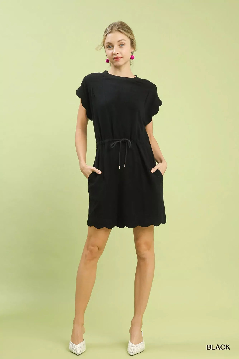 Umgee Linen Blend Scallop Hem Mini Dress - Trendsi - Flyclothing LLC