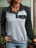 Contrast Textured Long Sleeve Sweatshirt - Trendsi - Flyclothing LLC