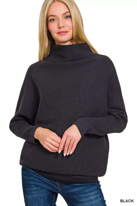 Zenana Viscose Dolman Sleeve Mock Neck Sweater - Trendsi - Flyclothing LLC