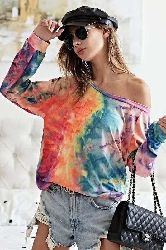 BiBi Tie Dye Soft Knit Jersey Top - Trendsi - Flyclothing LLC