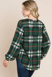BOMBOM Curved Hem Plaid Round Neck Long Sleeve Top - Trendsi - Flyclothing LLC