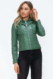 Snobbish Faux Leather Zip Up Drawstring Hooded Jacket - Trendsi - Flyclothing LLC