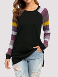 Color Block Round Neck Long Sleeve T-Shirt - Trendsi - Flyclothing LLC
