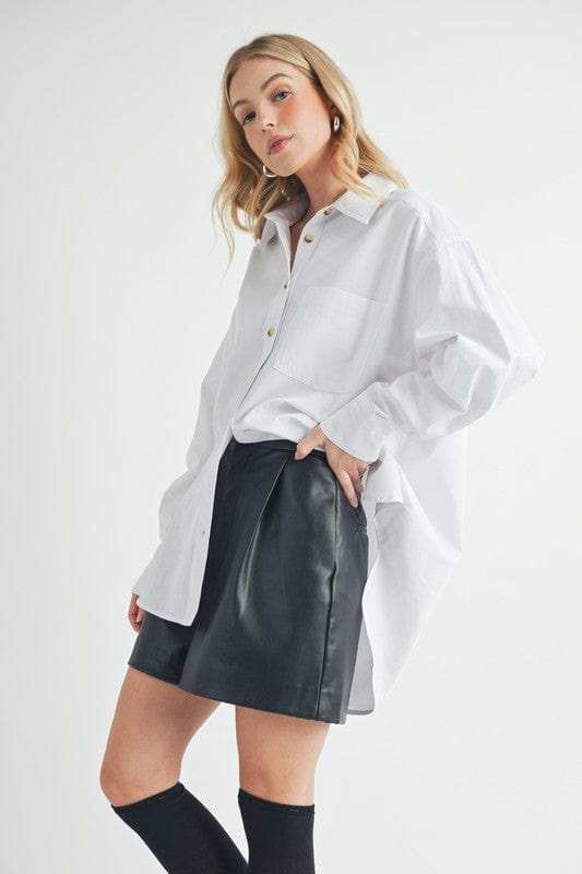 Aemi + Co High-Low Collared Neck Drop Shoulder Shirt - Trendsi - Flyclothing LLC