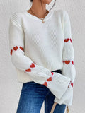 Heart Pattern Round Neck Sweater - Trendsi - Flyclothing LLC