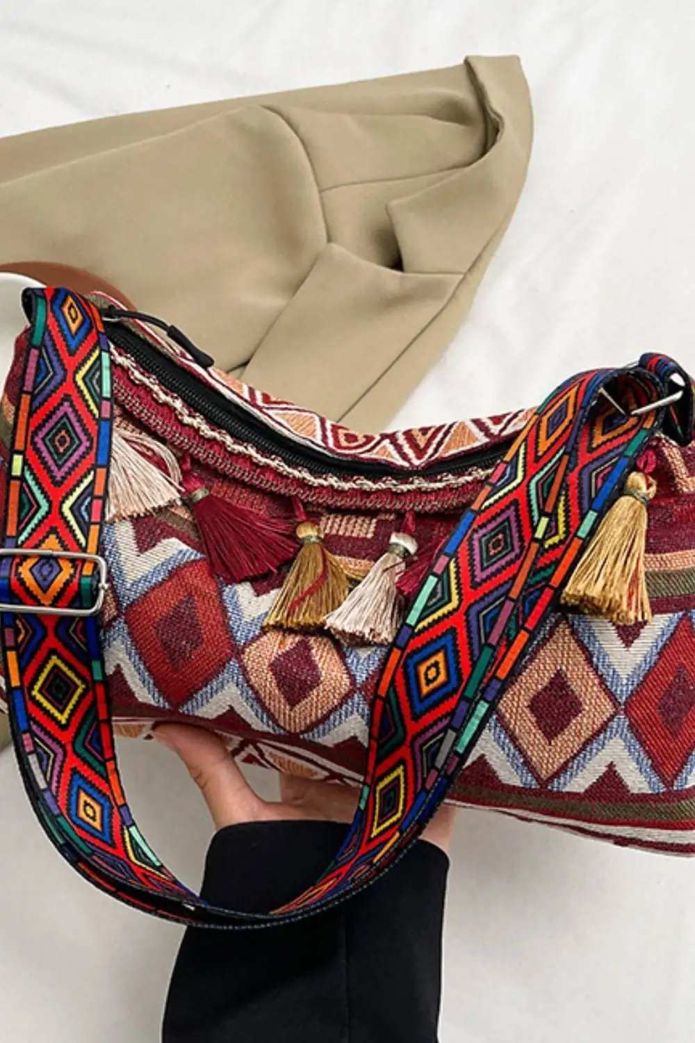 Tassel Adjustable Strap Shoulder Bag - Trendsi - Flyclothing LLC